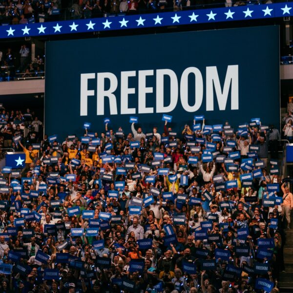''Freedom'' placards at Harris/Walz rally